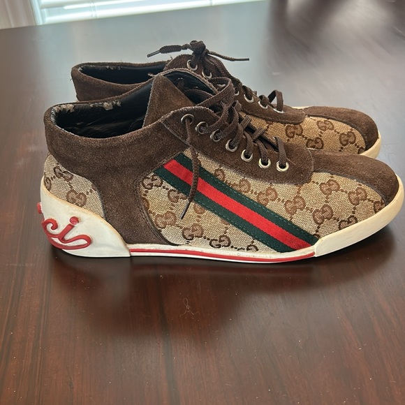 Gucci High Top Brown Canvas Sneaker Men’s Size 10 Authentic - Picture 11 of 16